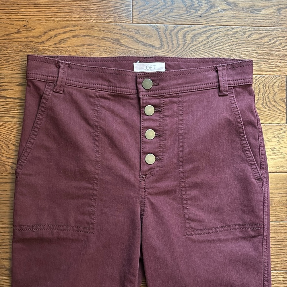 Loft garnet colored button fly raw hem pants - Picture 2 of 5